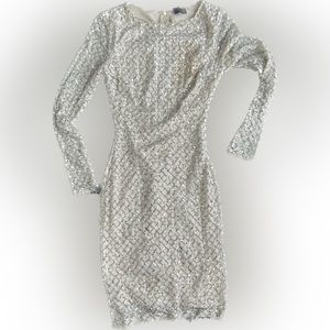 Cream Sequined Long Sleeve Dress